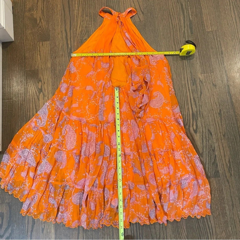 NWT Hemnant & Nandita Paisley Bela Halter Neck High Low Mini Dress Orange Candy - Picture 10 of 13
